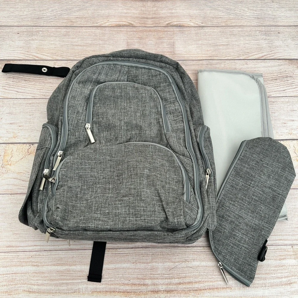 Large Diaper Bag Backpack 3 in 1 Expandable Baby Changing Station Travel Gray